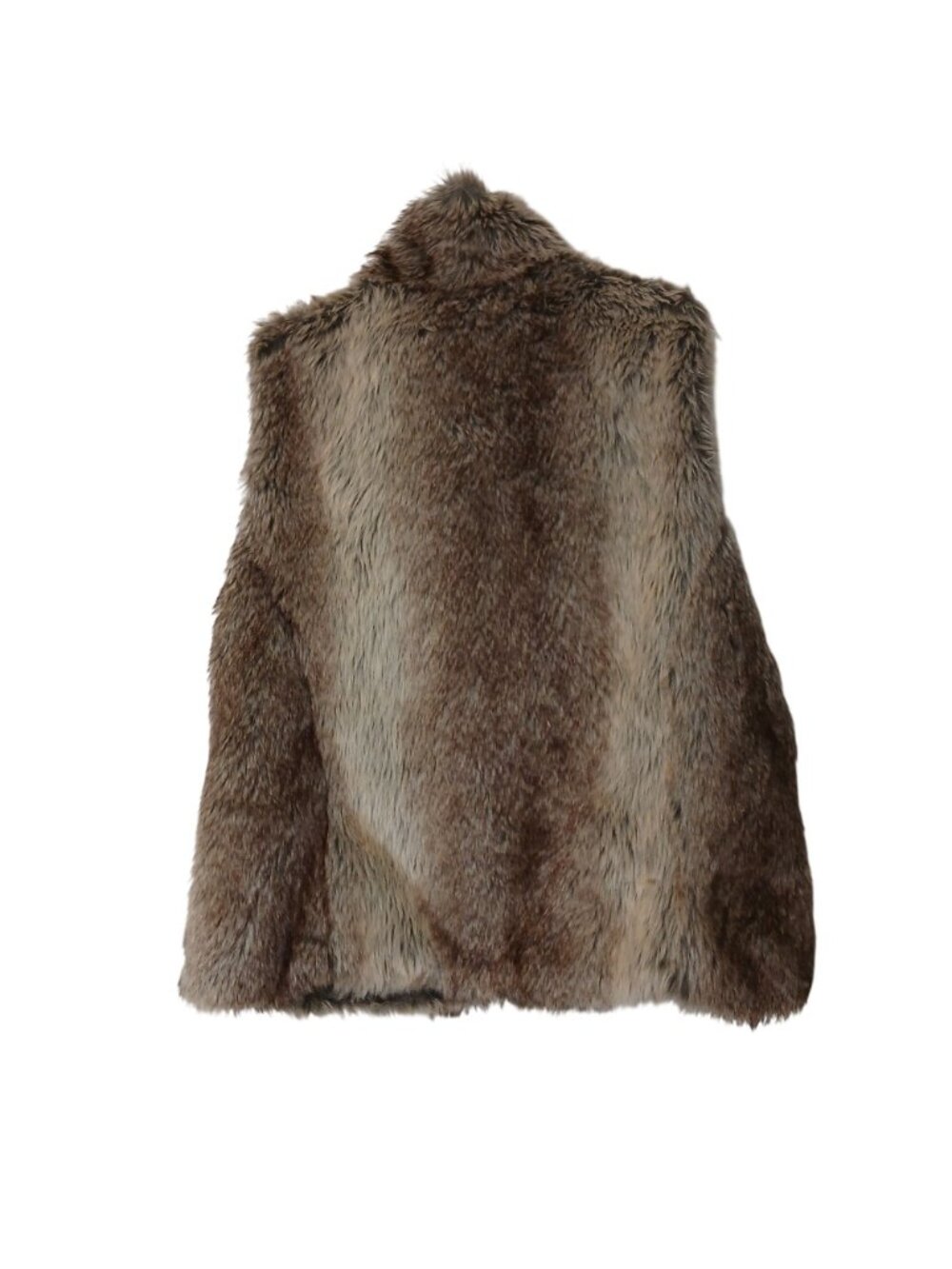 Brave Soul Sz M Faux Fur Vest Hook Front Brown Round Tassles Satin Lined #C-36 - Picture 2 of 10